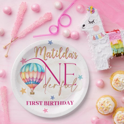 ピンクバルーン7"ラウンド紙プレート ペーパープレート (パーティー)