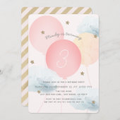 ピンクバルーン&クラウドバースデーパーティーへの招待 招待状 (正面/裏面)