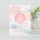 ピンクバルーン&クラウドバースデーパーティーへの招待 招待状 (スタンド正面)