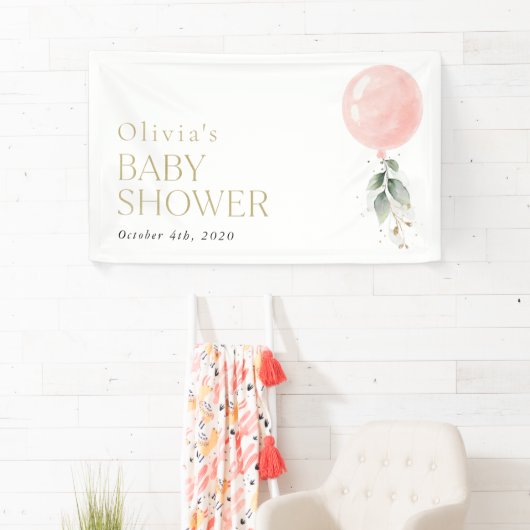 ピンクバルーン、ユーカリ、ベビーシャワーへようこそ 横断幕 (インサイチュ)