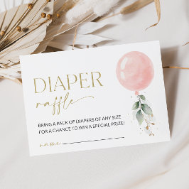 ピンクバルーン、ユーカリ、緑、おむつラッフル エンクロージャーカード
