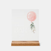 ピンクバルーン、ユーカリ、緑、桃砂バー アクリルサイン (正面)