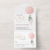 ピンクバルーン,ユーカリ,緑,第1誕生日 オールインワン招待状 (内側)