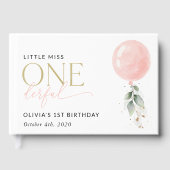 ピンクバルーン，ユーカリ，緑，第1誕生日 ゲストブック (正面)