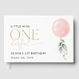 ピンクバルーン，ユーカリ，緑，第1誕生日 ゲストブック