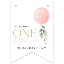 ピンクバルーン，ユーカリ，緑，第1誕生日