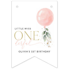 ピンクバルーン，ユーカリ，緑，第1誕生日 バンティングフラッグ