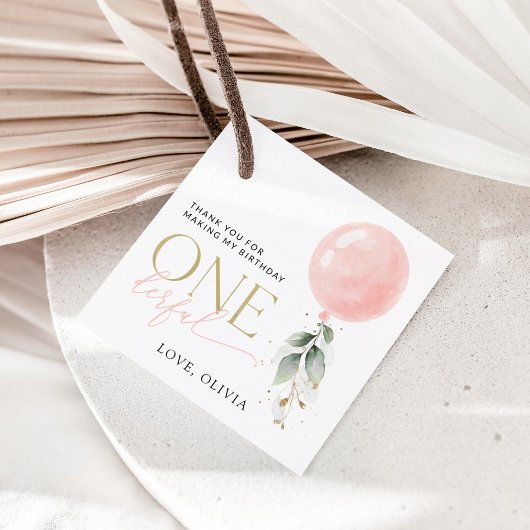 ピンクバルーン，ユーカリ，緑，第1誕生日 フェイバータグ