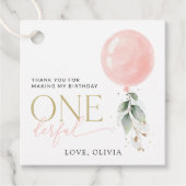 ピンクバルーン，ユーカリ，緑，第1誕生日 フェイバータグ (正面)