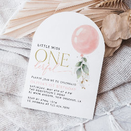 ピンクバルーン，ユーカリ，緑，第1誕生日 招待状