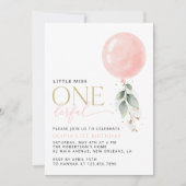 ピンクバルーン,ユーカリ,緑,第1誕生日 招待状 (正面)