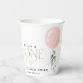 ピンクバルーン，ユーカリ，緑，第1誕生日 紙コップ (裏面)