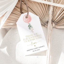 ピンクバルーン、ユーカリ、緑、赤ちゃんシャワー ギフトタグ