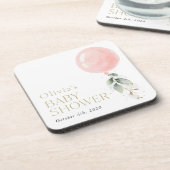 ピンクバルーン、ユーカリ、緑、赤ちゃんシャワー コースター (左側)