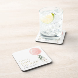 ピンクバルーン、ユーカリ、緑、赤ちゃんシャワー コースター