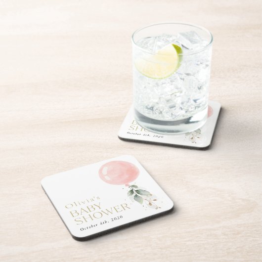 ピンクバルーン、ユーカリ、緑、赤ちゃんシャワー コースター (右側)