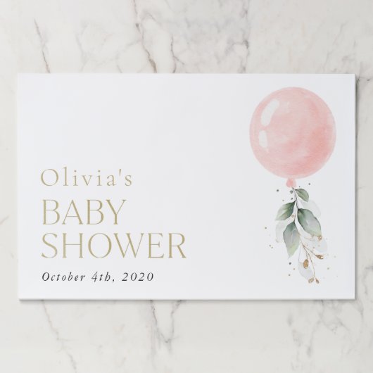 ピンクバルーン、ユーカリ、緑、赤ちゃんシャワー ペーパーパッド (正面)