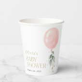 ピンクバルーン、ユーカリ、緑、赤ちゃんシャワー 紙コップ (裏面)