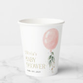 ピンクバルーン、ユーカリ、緑、赤ちゃんシャワー 紙コップ (正面)