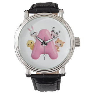 ピンクバルーン レターA 森の動物 eWatchバンド 腕時計