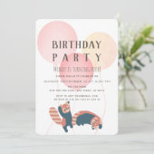 ピンクバルーン&レッドパンダバースデーパーティーへの招待 招待状 (スタンド正面)