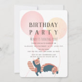 ピンクバルーン&レッドパンダバースデーパーティーへの招待 招待状 (正面)
