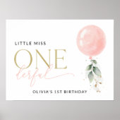 ピンクバルーン、緑、最初の誕生日へようこそ ポスター (正面)