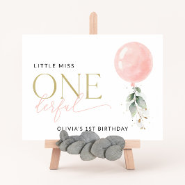 ピンクバルーン、緑、最初の誕生日へようこそ ポスター