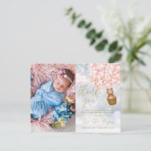 ピンクバルーンBear Thank Photo Winterベビー 案内ポストカード (スタンド正面)