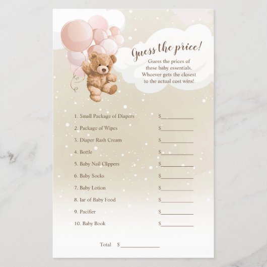 ピンクバルーンTeddy Bear価格ゲームを推測 チラシ (正面)
