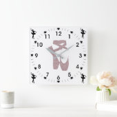 ピンクバレエのスリッパ スクエア壁時計 (ホーム)