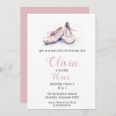 ピンクバレエエレガントシューズバレリーナ誕生日 招待状 (正面/裏面)