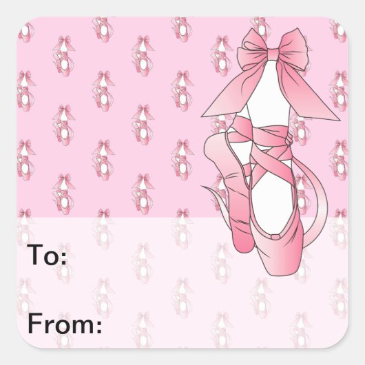 ピンクバレエシューズギフトラベル スクエアシール (正面)