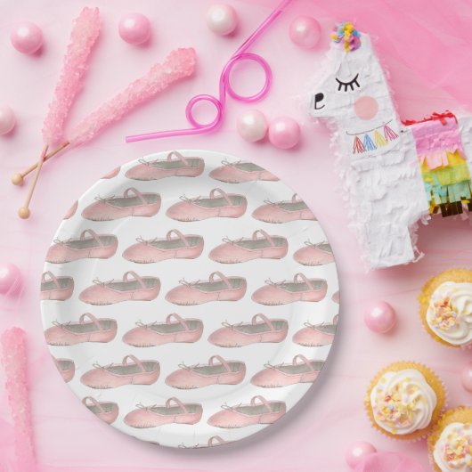 ピンクバレエシューズスリッパーバレリーナダンスクラス ペーパープレート (パーティー)