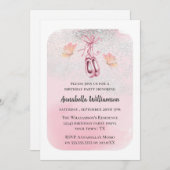 ピンクバレエシューズ&バタフライバースデーパーティー 招待状 (正面/裏面)