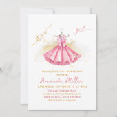 ピンクバレエスーツ繊細なベビーガールシャワー 招待状 (正面)