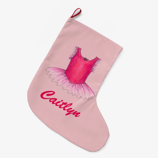 ピンクバレエツチュバレリナダンス先生リサイタル ラージクリスマスストッキング (正面 (吊り時))