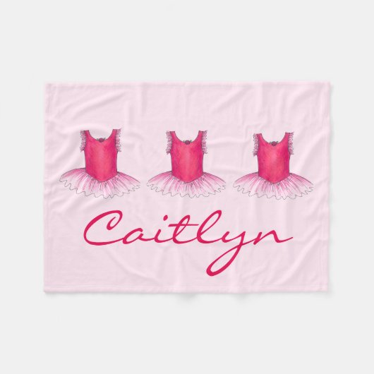 ピンクバレエツチュバレリナパーソナライズされたダンサー フリースブランケット (正面(横))