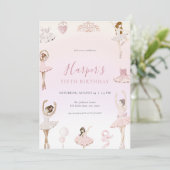 ピンクバレエバレリーナバースデーパーティーへの招待 招待状 (スタンド正面)