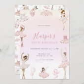 ピンクバレエバレリーナバースデーパーティーへの招待 招待状 (正面/裏面)