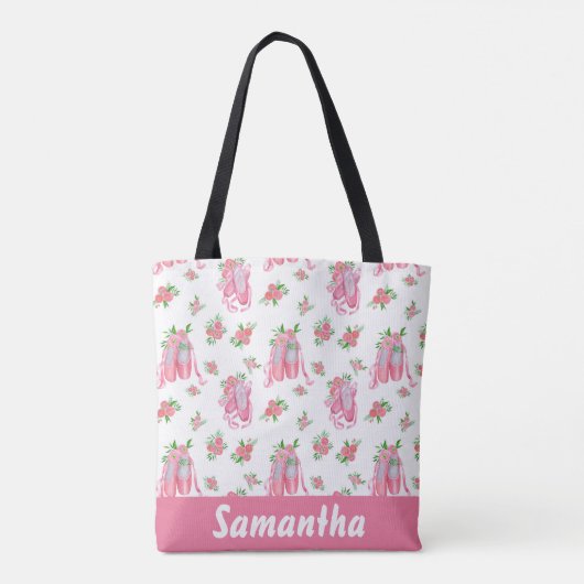 ピンクバレエパーソナライズされたバレリーナシューズ トートバッグ (裏面)