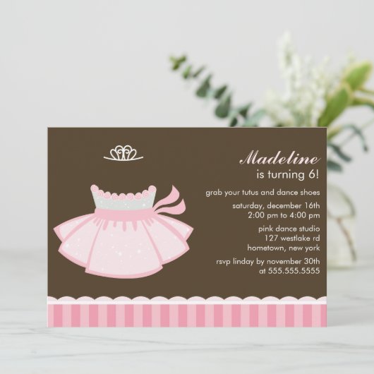 ピンクバレエプリンセスガールズバースデーパーティー 招待状 (スタンド正面)