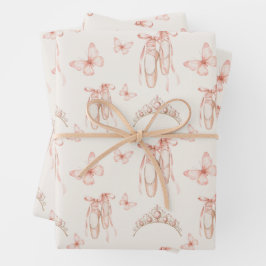 ピンクバレエポンプとティアラ ラッピングペーパーシート