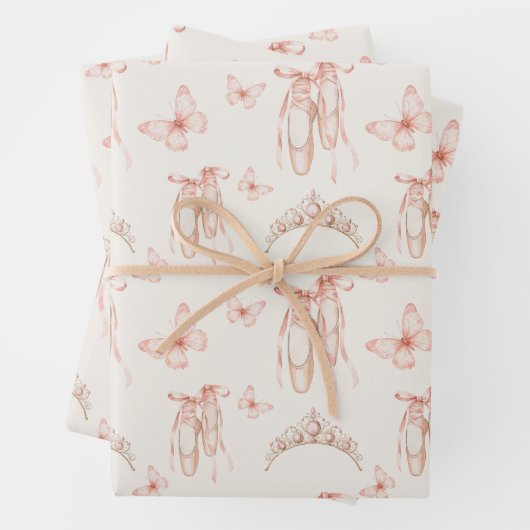 ピンクバレエポンプとティアラ ラッピングペーパーシート (インサイチュ)
