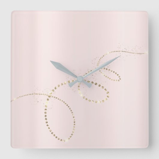 ピンクバレエ結晶凍っていガラス無限グレー スクエア壁時計 (正面)