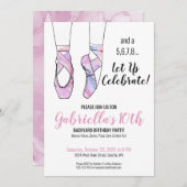 ピンクバレエ誕生日パーティー 招待状 (正面/裏面)