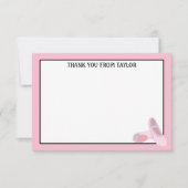 ピンクバレエ靴パーソナライズされたフラットパネル サンキューカード (正面)