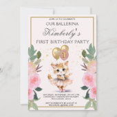 ピンクバレリかわいらしナガールファースト誕生日 招待状 (正面)