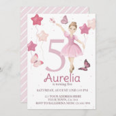 ピンクバレリナガール誕生日招待状 招待状 (正面/裏面)