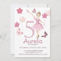 ピンクバレリナガール誕生日招待状